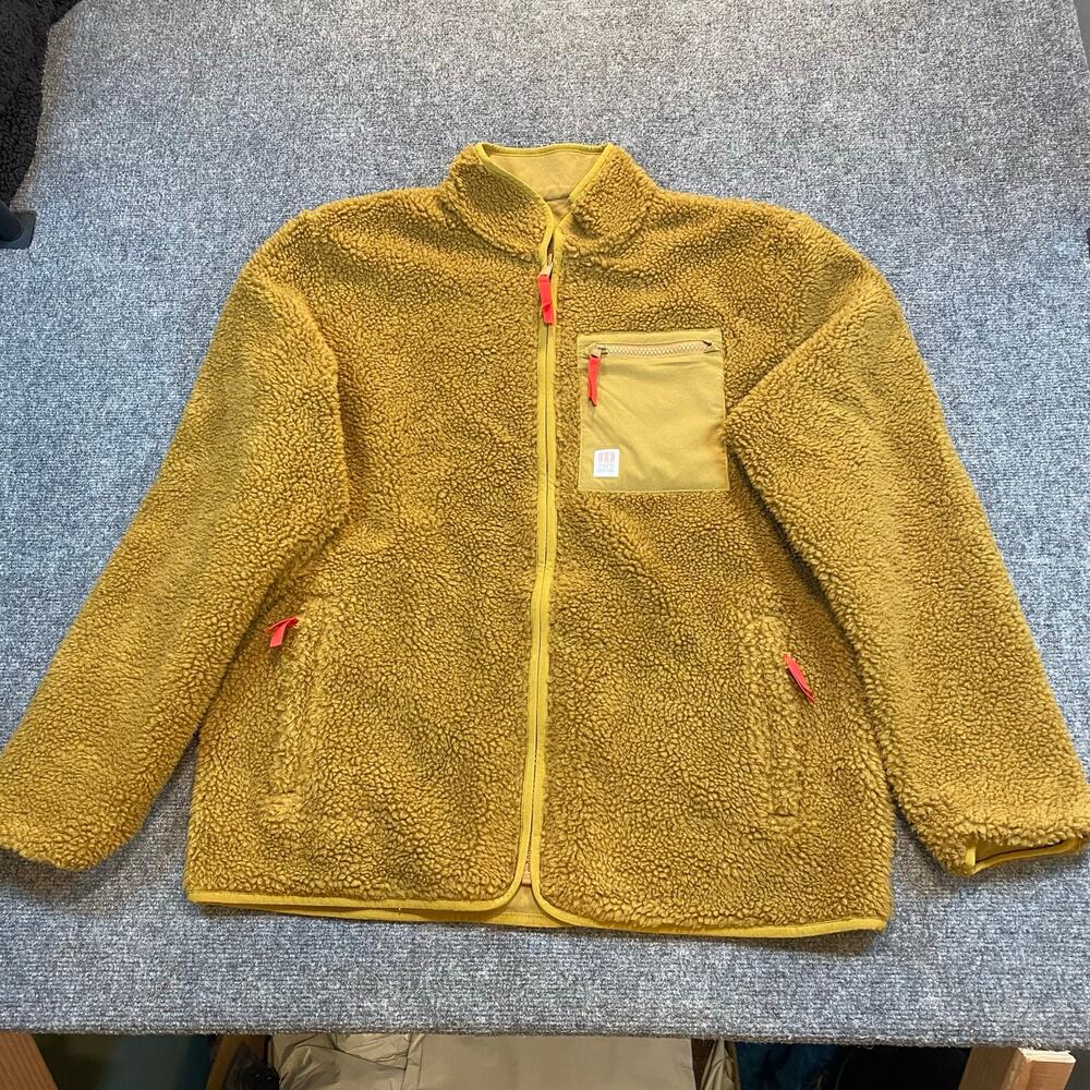 Topo Designs Reversible Sherpa Fleece Full Zip Jacket Mens 2XL Mustard Dark Tan